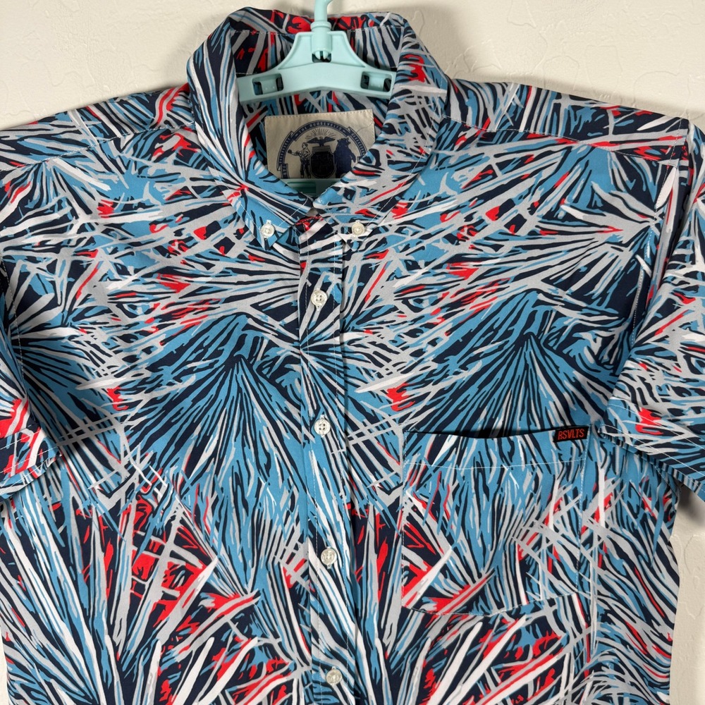 RSVLTS Shirt Mens Medium Blue Abstract KUNUFLEX Short Sleeve Performance